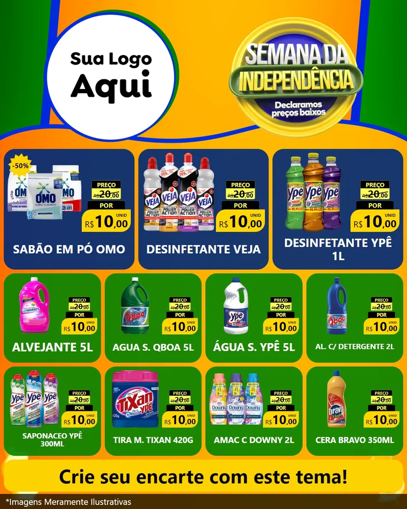 Modelo de Rede Social para Feed Instagram com o tema Semana da Independência Declaramos Preços Baixos para Produtos de Limpeza