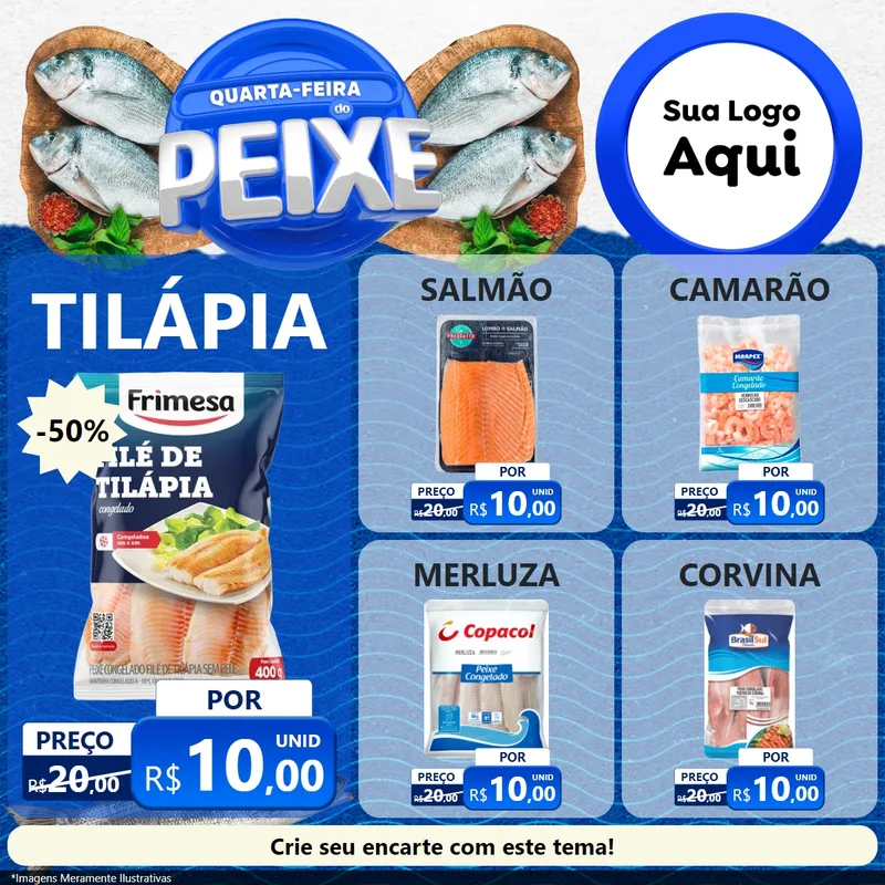 Modelo de Rede Social para Feed Facebook com o tema Quarta-Feira do Peixe para Peixaria