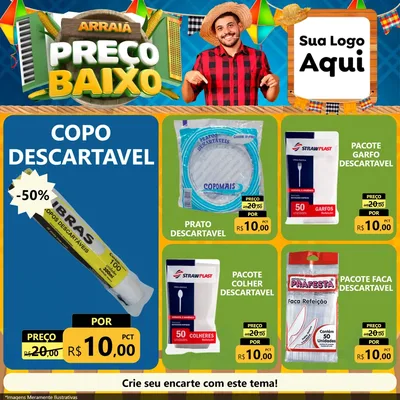 Modelo de Rede Social para Feed Facebook com o tema Arraiá de Preço Baixo - Junina para Embalagens