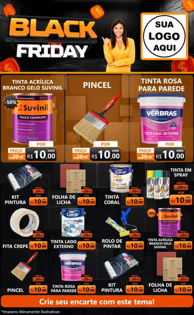 Modelo de Encarte para Encarte Grande com o tema Black Friday para Tintas e Ferramentas
