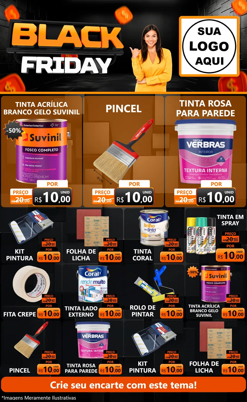 Modelo de Encarte para Encarte Grande com o tema Black Friday para Tintas e Ferramentas