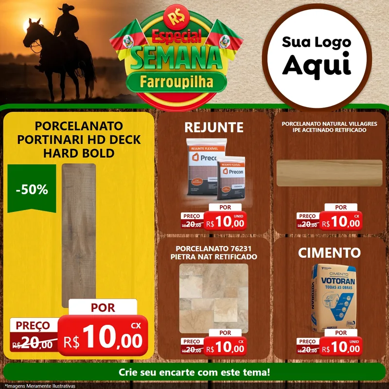 Modelo de Rede Social para Feed Facebook com o tema Especial Semana Farroupilha para Pisos e revestimentos