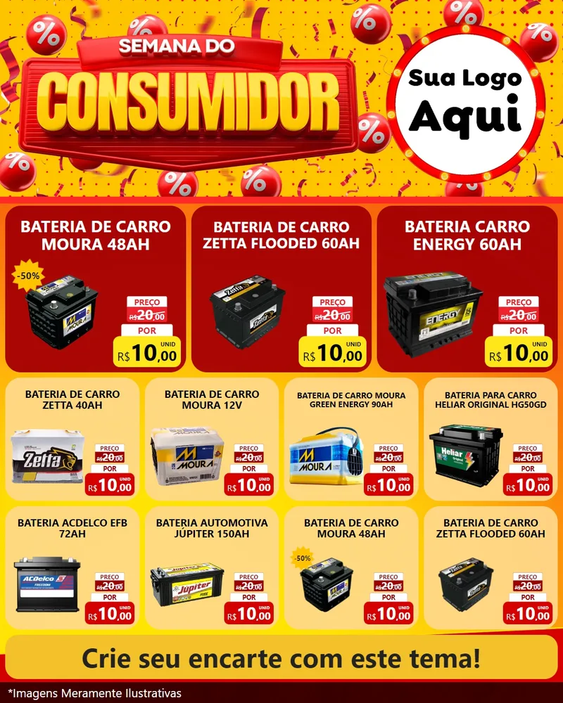 Modelo de Rede Social para Feed Instagram com o tema Semana do Consumidor para Baterias Elétricas