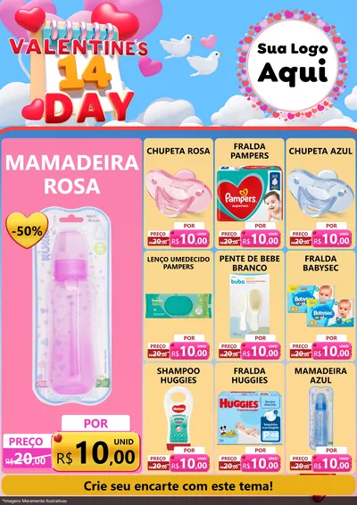 Modelo de Encarte para Encarte A4 Vertical com o tema Valentine's Day para Bebês
