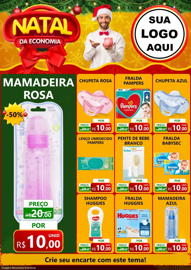 Modelo de Encarte para Encarte A4 Vertical com o tema Natal da Economia para Bebês
