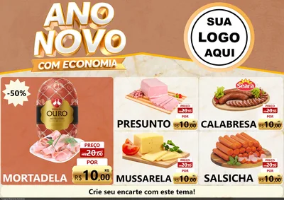 Modelo de Encarte para Encarte A4 Horizontal com o tema Ano Novo Com Economia para Frios e Laticínios
