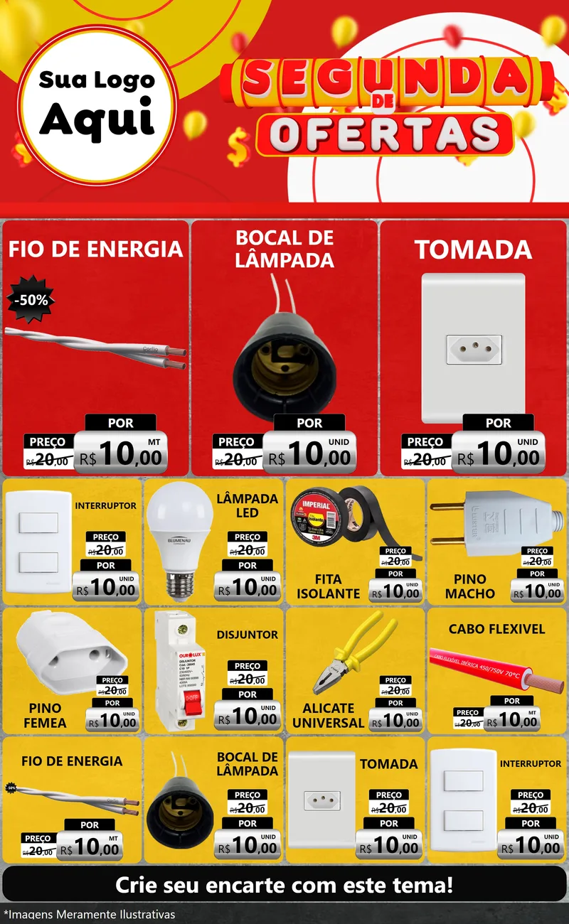 Modelo de Encarte para Encarte Grande com o tema Segunda de Ofertas para Materiais Elétricos