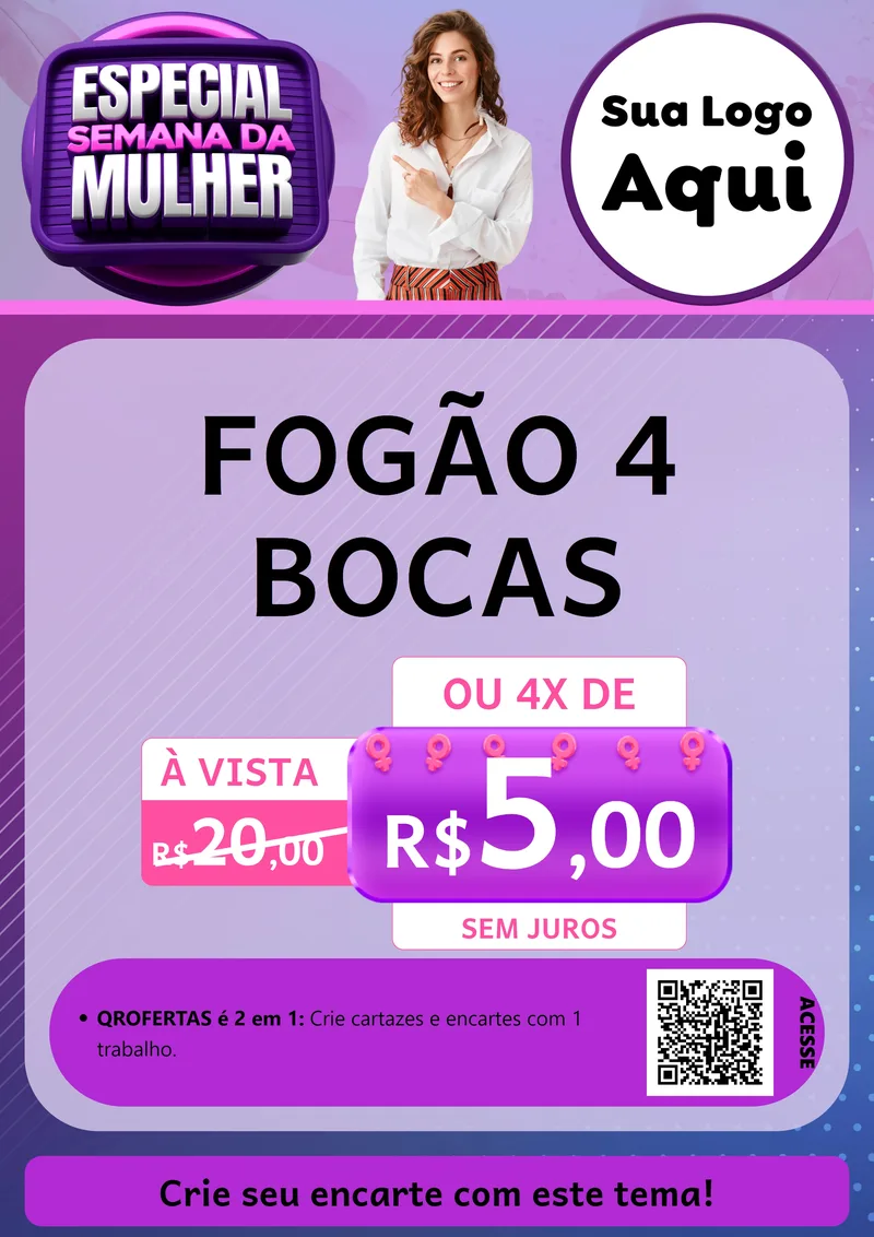 Modelo de Cartaz para Cartaz A4 Vertical com o tema Especial Semana da Mulher para Móveis e Eletro