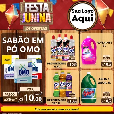 Modelo de Rede Social para Feed Facebook com o tema Festa Junina de Ofertas para Produtos de Limpeza