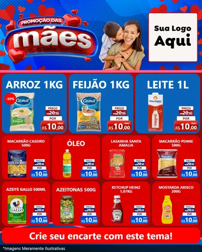 Modelo de Rede Social para Feed Instagram com o tema Promoção das Mães para Supermercado