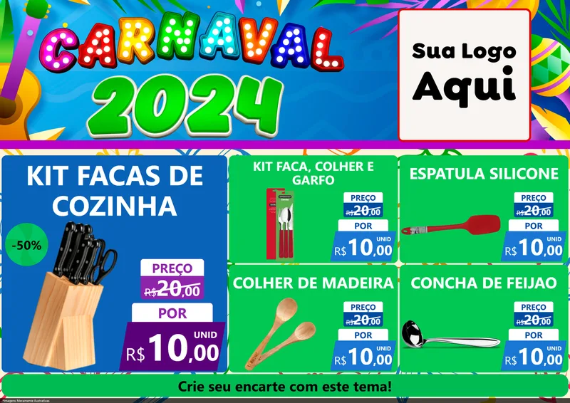 Modelo de Encarte para Encarte A4 Horizontal com o tema Carnaval 2027 para Utilidades Domésticas