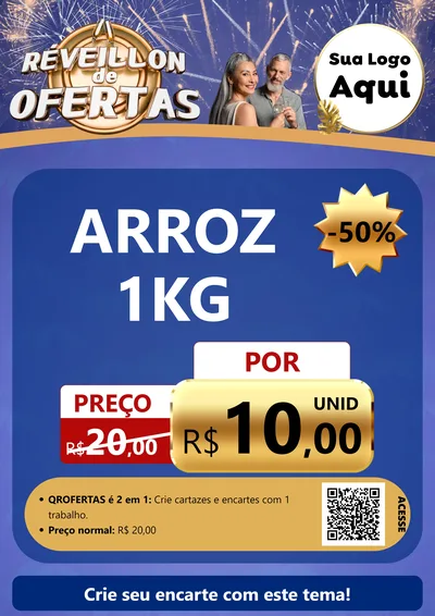 Modelo de Cartaz para Cartaz A4 Vertical com o tema Réveillon de Ofertas para Supermercado