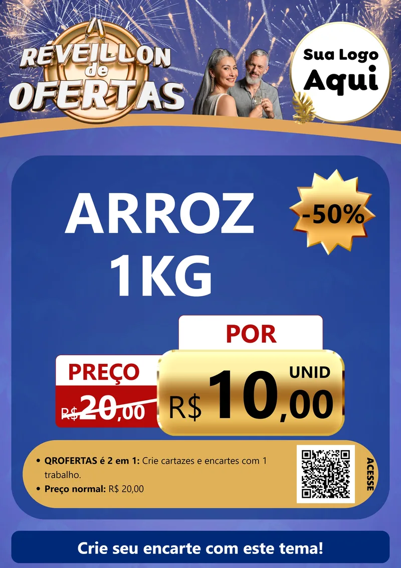 Modelo de Cartaz para Cartaz A4 Vertical com o tema Réveillon de Ofertas para Supermercado