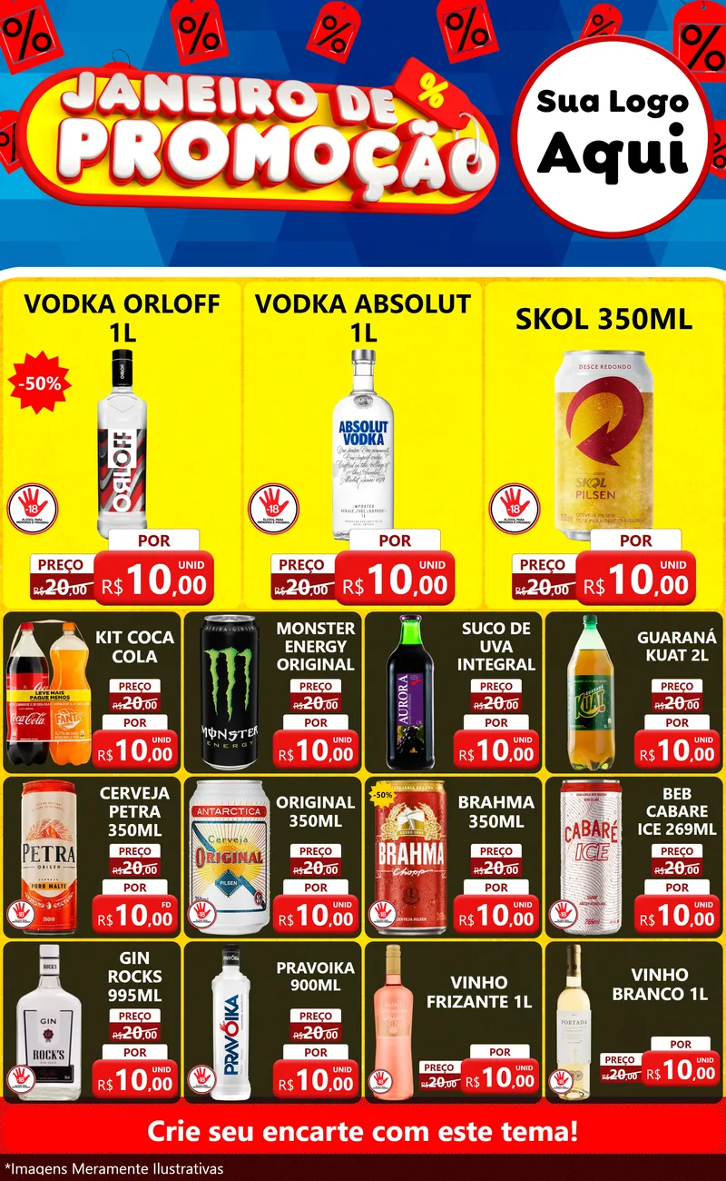 Modelo de Encarte para Encarte Grande com o tema Janeiro de Promoção para Distribuidora de bebidas