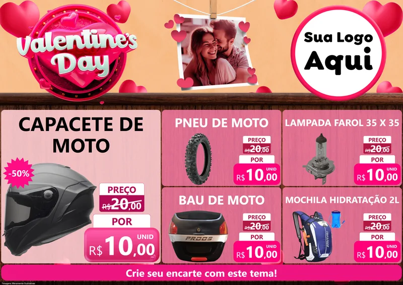 Modelo de Encarte para Encarte A4 Horizontal com o tema Valentine's Day para Moto peças