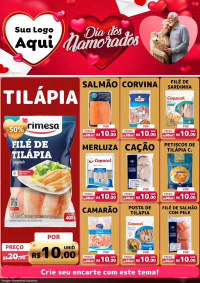 Modelo de Encarte para Encarte A4 Vertical com o tema Dia Dos Namorados para Peixaria