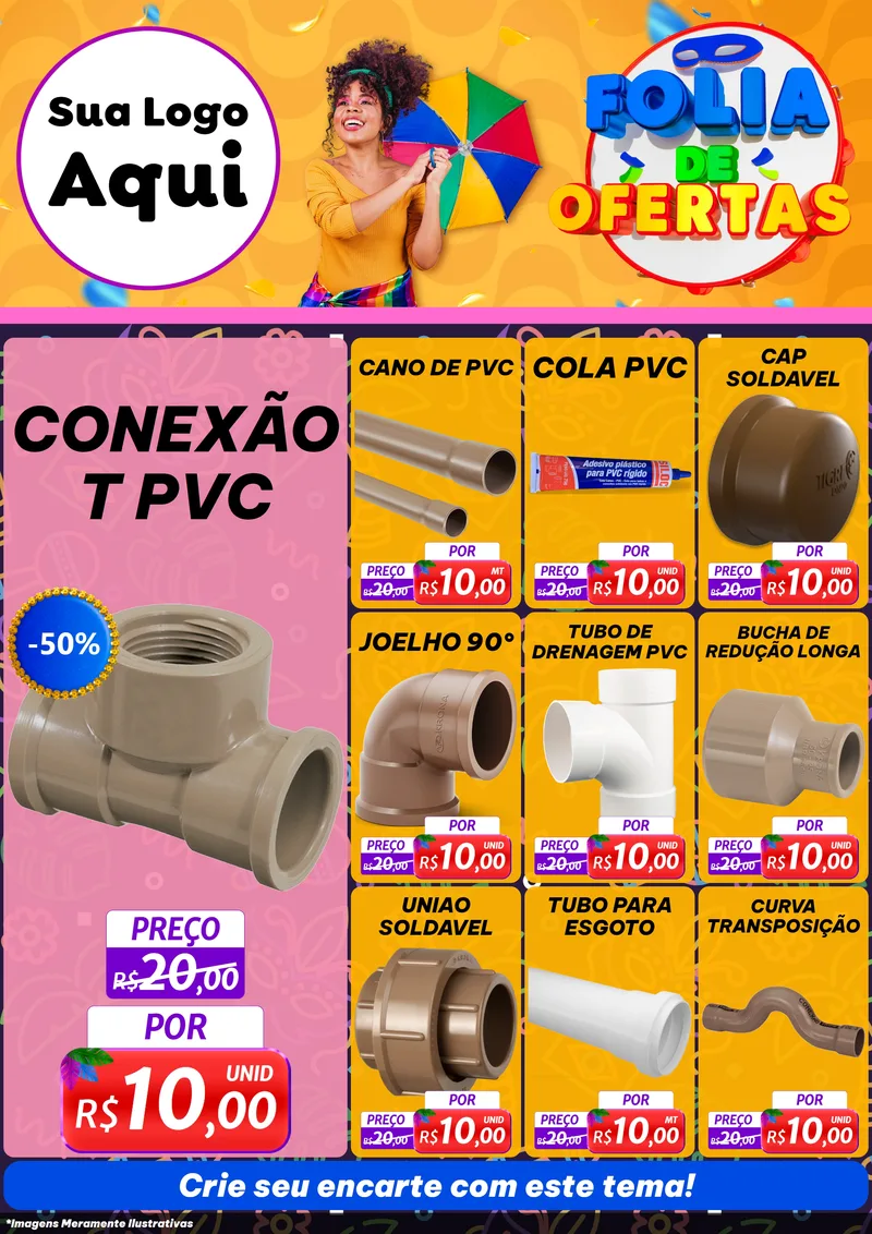 Modelo de Encarte para Encarte A4 Vertical com o tema Folia de Ofertas para Tubos e conexões