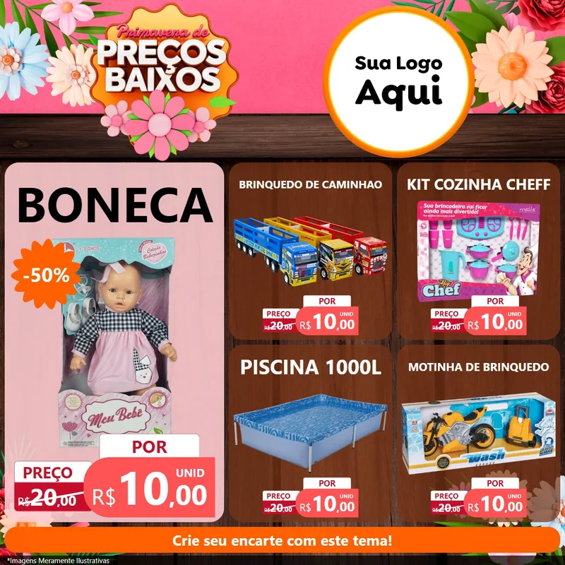 Modelo de Rede Social para Feed Facebook com o tema Primavera de Preços Baixos para Brinquedos
