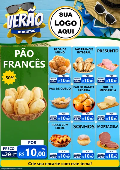 Modelo de Encarte para Encarte A4 Vertical com o tema Verão de Ofertas para Padaria