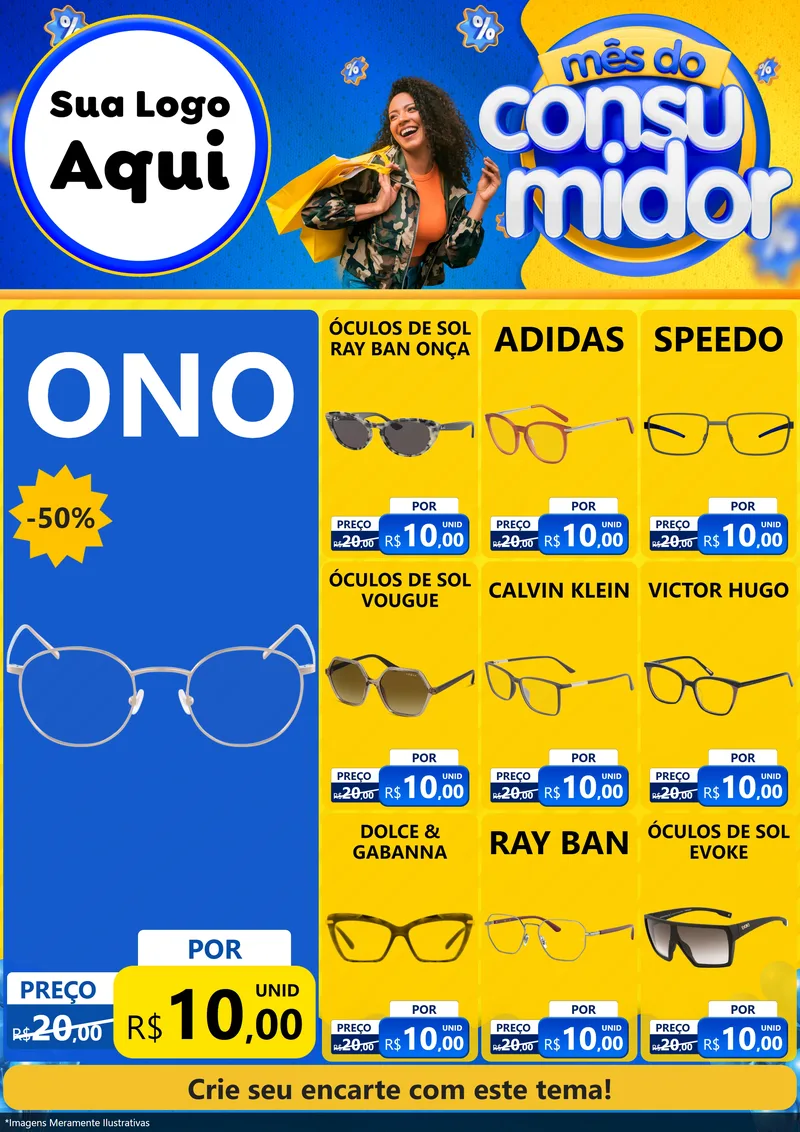 Modelo de Encarte para Encarte A4 Vertical com o tema Mês do Consumidor para Óticas