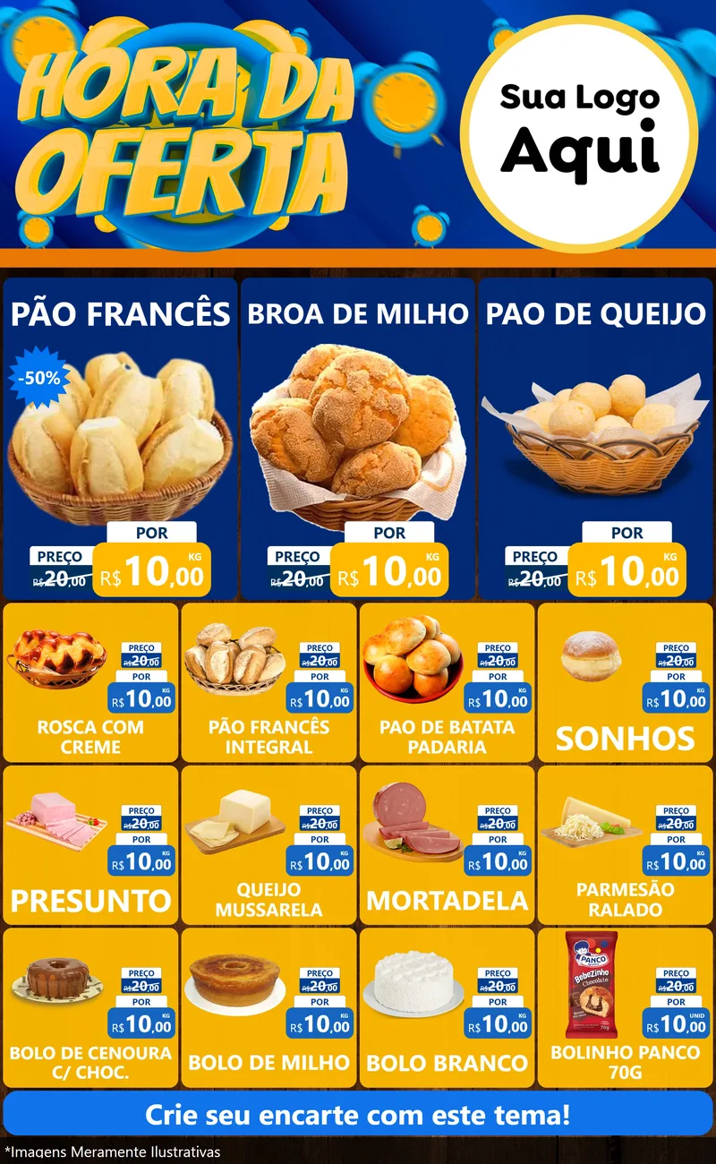 Modelo de Encarte para Encarte Grande com o tema Hora da Oferta para Padaria