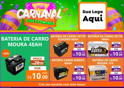 Modelo de Encarte para Encarte A4 Horizontal com o tema Pré-Carnaval Com Economia para Baterias Elétricas