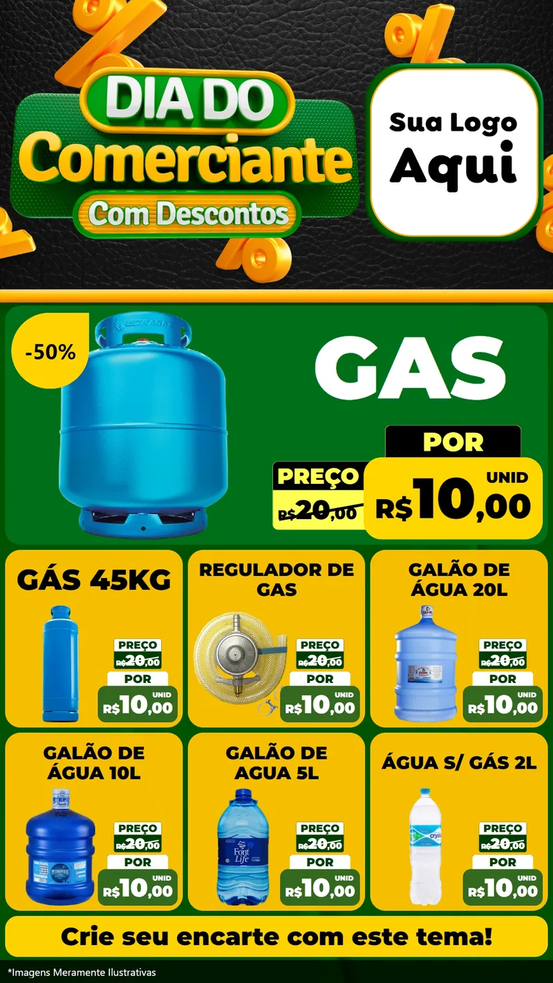 Modelo de Rede Social para Stories com o tema Dia do Comerciante com Descontos para Água e gás