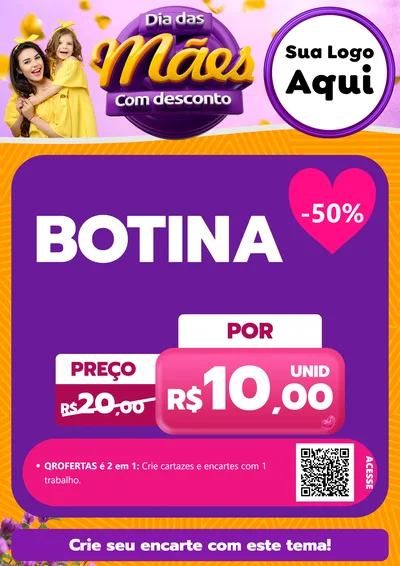 Modelo de Cartaz para Cartaz A4 Vertical com o tema Dia das Mães com Desconto para Agropecuária