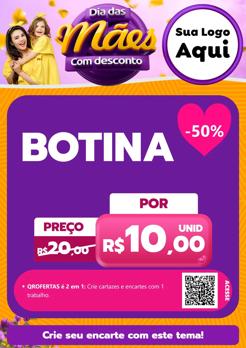 Modelo de Cartaz para Cartaz A4 Vertical com o tema Dia das Mães com Desconto para Agropecuária