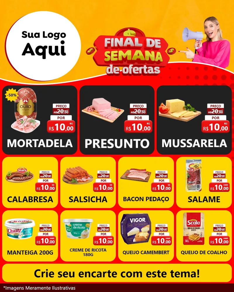 Modelo de Rede Social para Feed Instagram com o tema Final de Semana de Ofertas para Frios e Laticínios