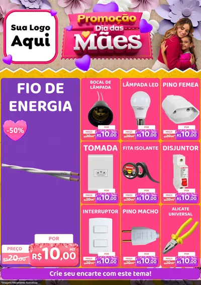 Modelo de Encarte para Encarte A4 Vertical com o tema Promoção Dia das Mães para Materiais Elétricos