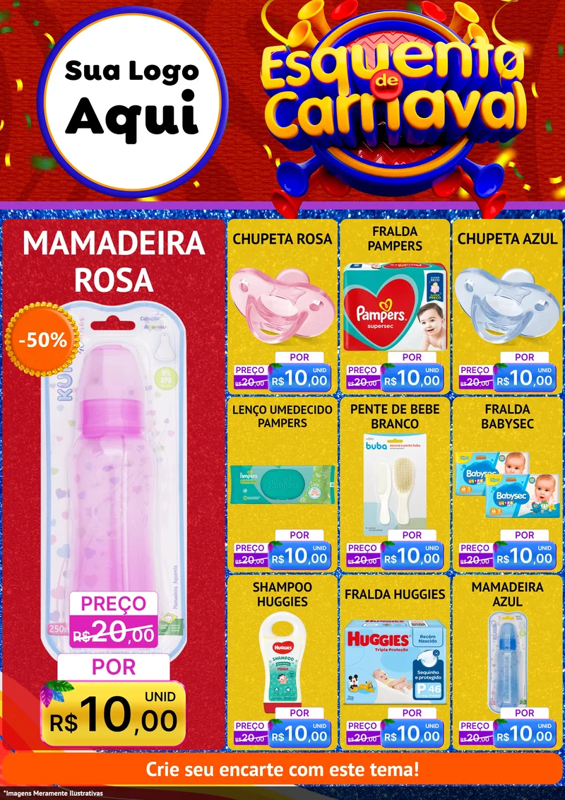Modelo de Encarte para Encarte A4 Vertical com o tema Esquenta de Carnaval para Bebês