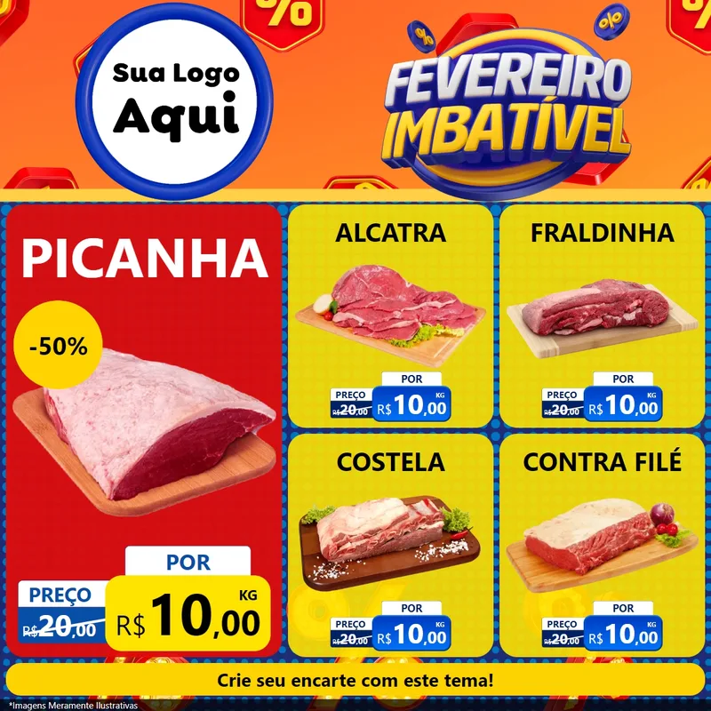 Modelo de Rede Social para Feed Facebook com o tema Fevereiro Imbatível para Açougue
