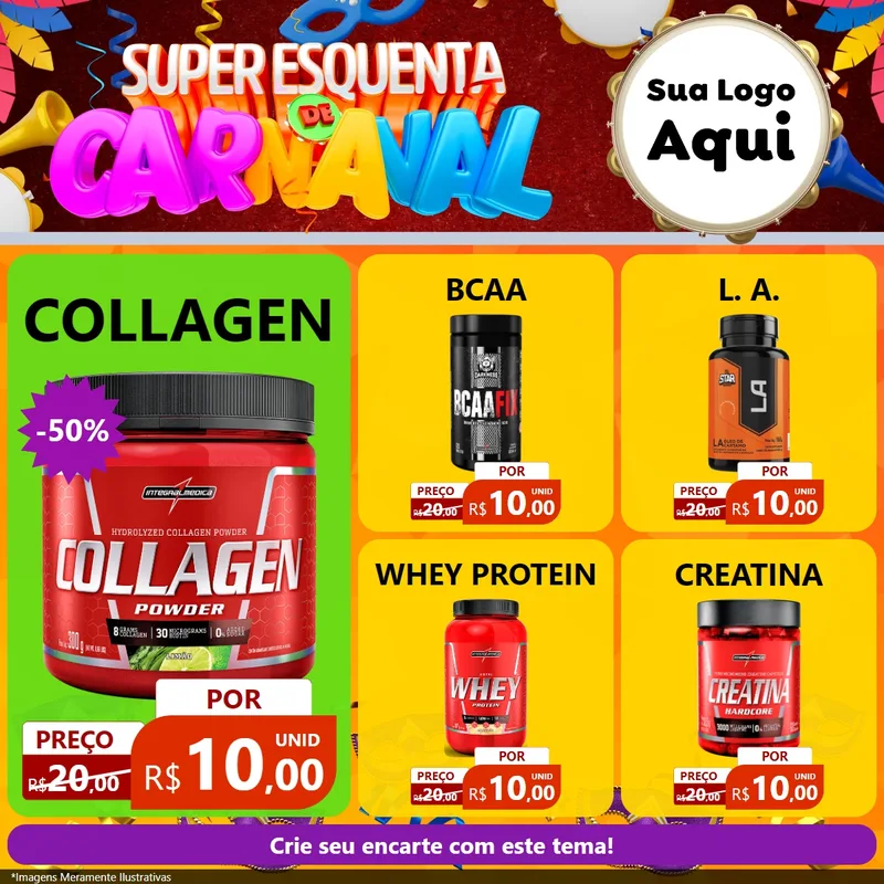 Modelo de Rede Social para Feed Facebook com o tema Super Esquenta de Carnaval para Suplementos alimentares