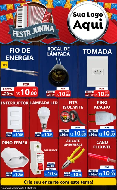 Modelo de Encarte para Encarte Grande com o tema Festa Junina para Materiais Elétricos