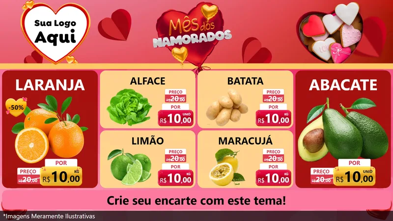 Modelo de TV para TV Horizontal com o tema Mês dos Namorados para Hortifrúti
