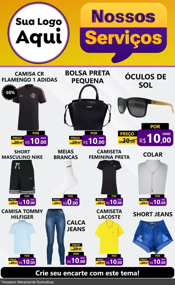 Modelo de Encarte para Encarte Grande com o tema Nossos Serviços para Roupas e acessórios