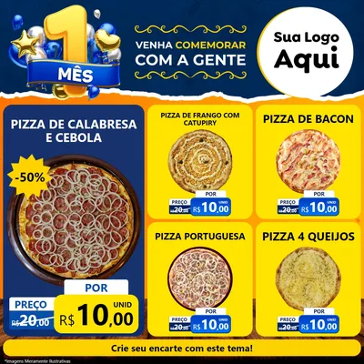 Modelo de Rede Social para Feed Facebook com o tema Um Mês de Aniversário para Pizzaria