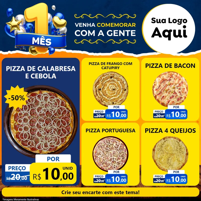 Modelo de Rede Social para Feed Facebook com o tema Um Mês de Aniversário para Pizzaria