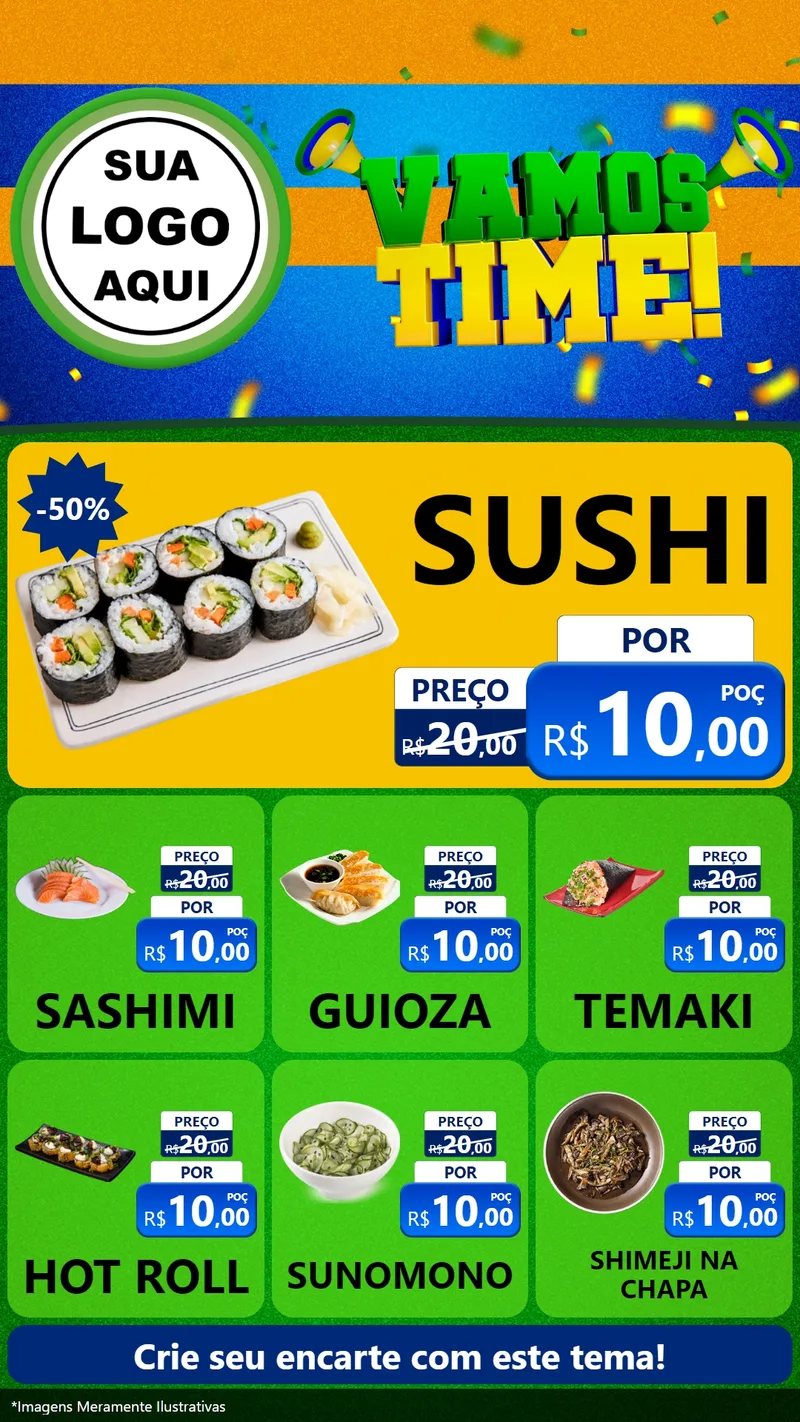 Modelo de Rede Social para Stories com o tema Vamos Time! para Comida japonesa