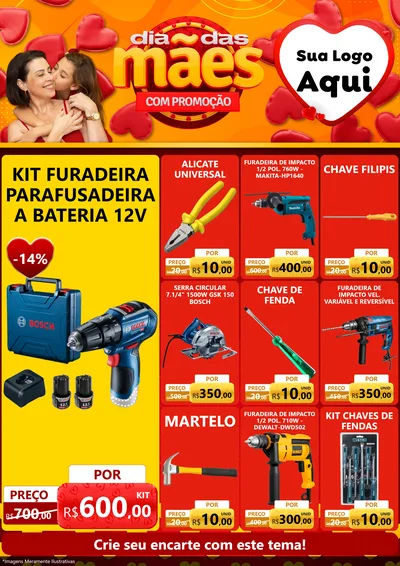 Modelo de Encarte para Encarte A4 Vertical com o tema Dia das Mães com Promoção para Maquinas e Ferramentas