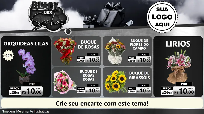 Modelo de TV para TV Horizontal com o tema Black dos Sonhos para Floricultura e jardim