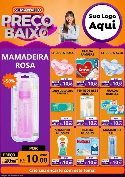 Modelo de Encarte para Encarte A4 Vertical com o tema Semana do Preço Baixo para Bebês