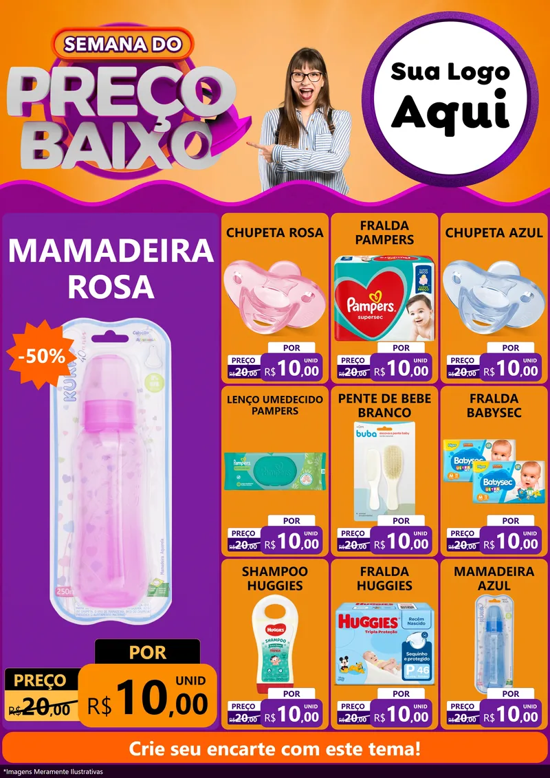 Modelo de Encarte para Encarte A4 Vertical com o tema Semana do Preço Baixo para Bebês
