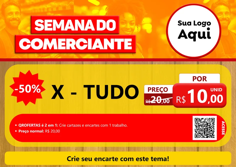 Modelo de Cartaz para Cartaz A4 Horizontal com o tema Semana do Comerciante para Hamburgueria