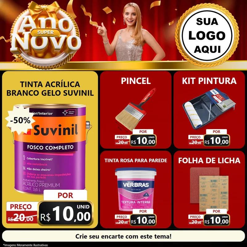 Modelo de Rede Social para Feed Facebook com o tema Super Ano Novo para Tintas e Ferramentas