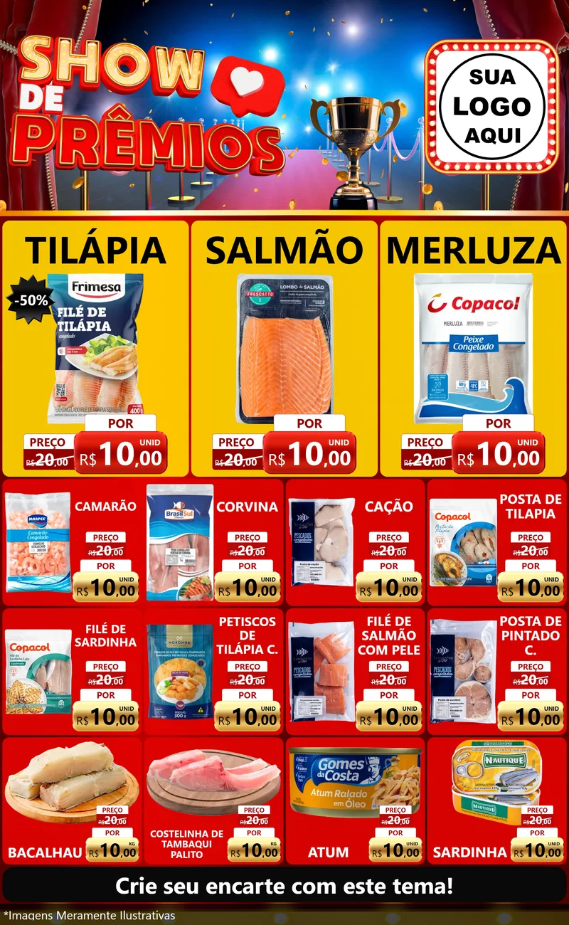 Modelo de Encarte para Encarte Grande com o tema Show de Prêmios para Peixaria