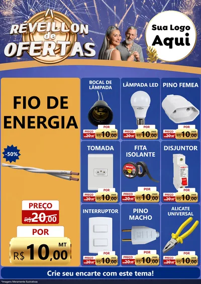 Modelo de Encarte para Encarte A4 Vertical com o tema Réveillon de Ofertas para Materiais Elétricos