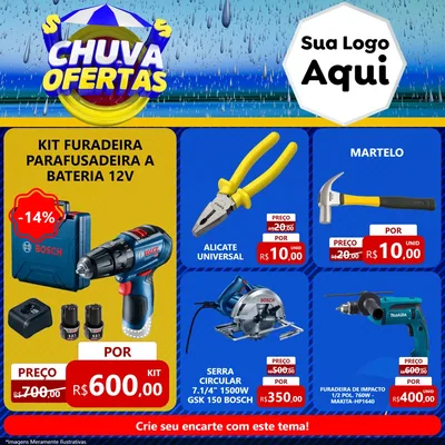 Modelo de Rede Social para Feed Facebook com o tema Chuva de Ofertas para Maquinas e Ferramentas
