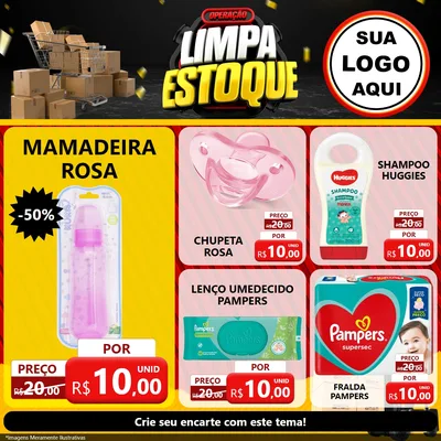 Modelo de Rede Social para Feed Facebook com o tema Operação Limpa Estoque para Bebês